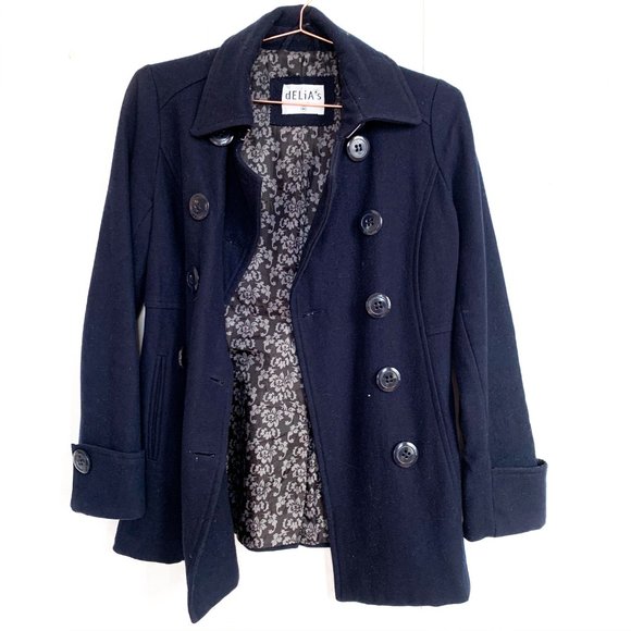 dELiA*s Jackets & Blazers - delias navy blue wool pea coat w/high neck buttons